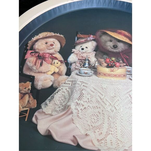 Vintage Teddy Bear Tea Party  Round Metal Tin Serving Tray - Picture 3 of 5